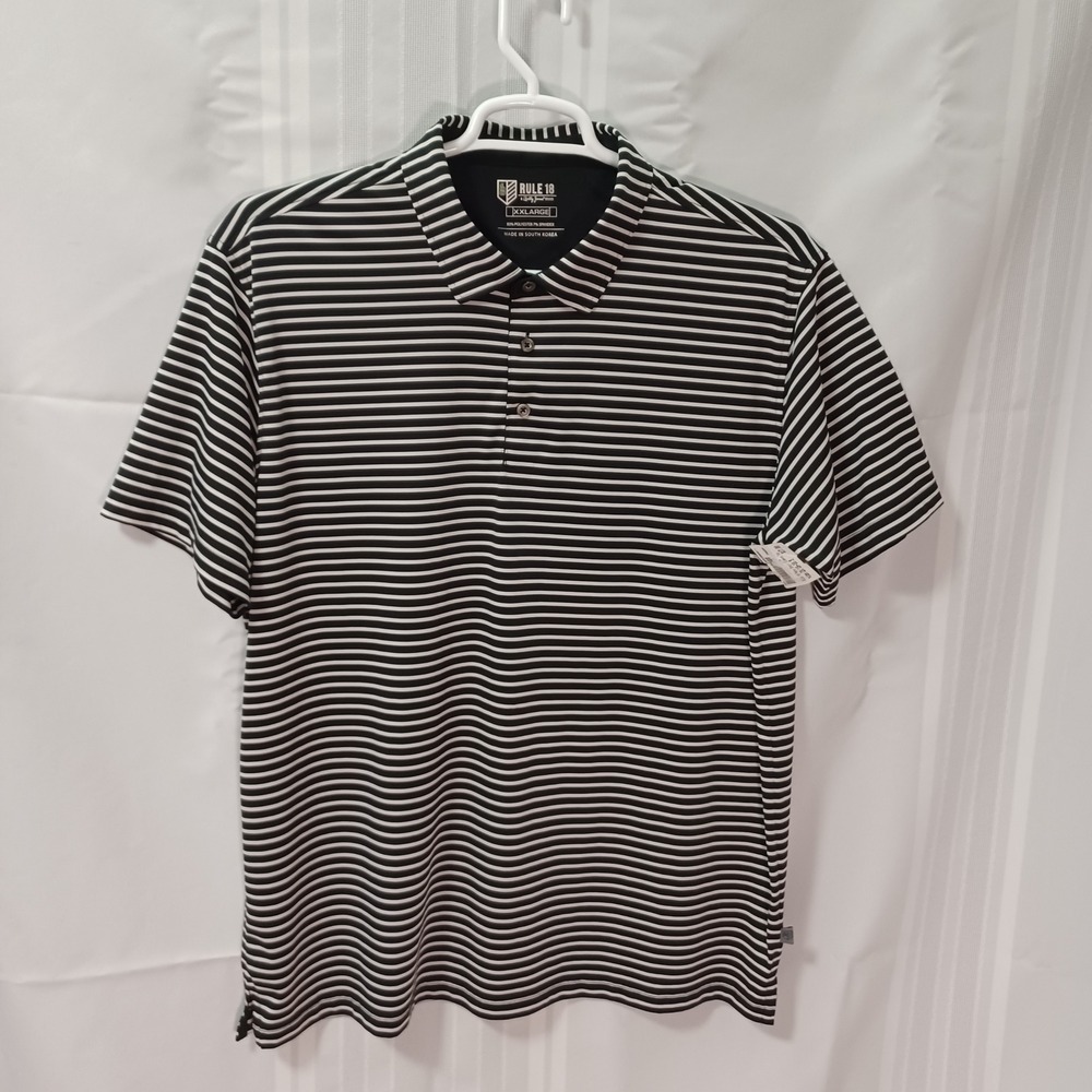 Rule 18‎ Polo Shirt Mens XXL Black White Striped Bobby Jones Performance Stretch